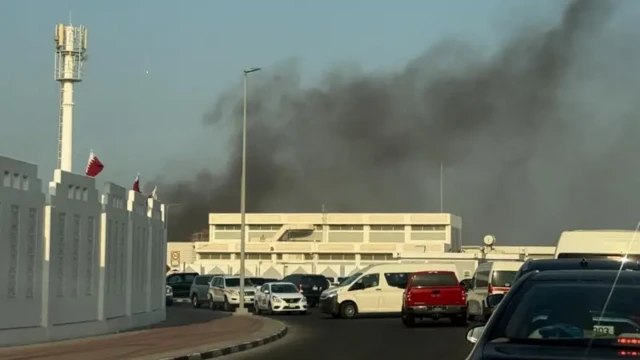 Smoke rise afta several blasts for Doha in Qatar.
