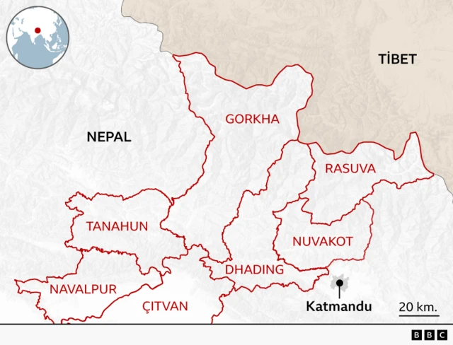 Nepal'in yerini gösteren harita 