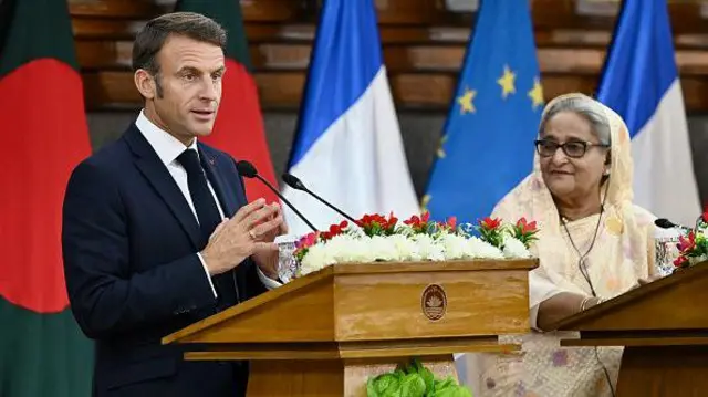 প্রধানমন্ত্রী শেখ হাসিনার সাথে বৈঠক শেষে বিবৃতি দেন ফ্রান্সের প্রেসিডেন্ট ইমানুয়েল ম্যাখোঁ