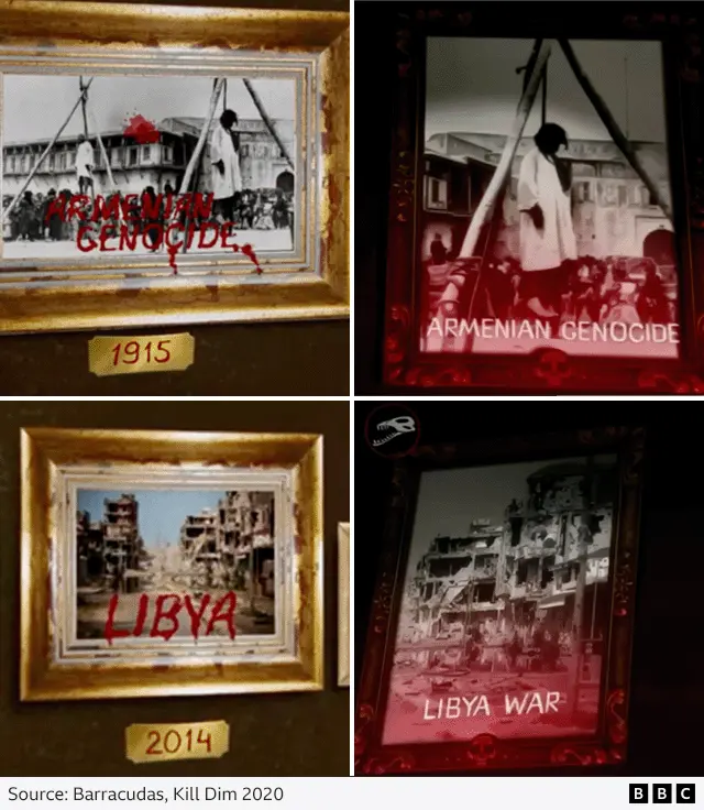 Ідентичні кадри з мультфільмів "Stop Nazi games" та "Kill Dim 2020"