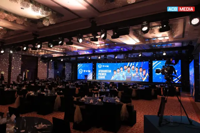 تصویری از مراسم اعلام محل و زمان برگزاری لیگ برتر کریکت افغانستان در شهر دوبی.