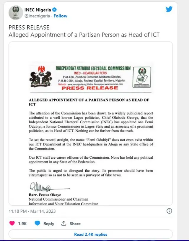 Atẹjade ti INEC fisita