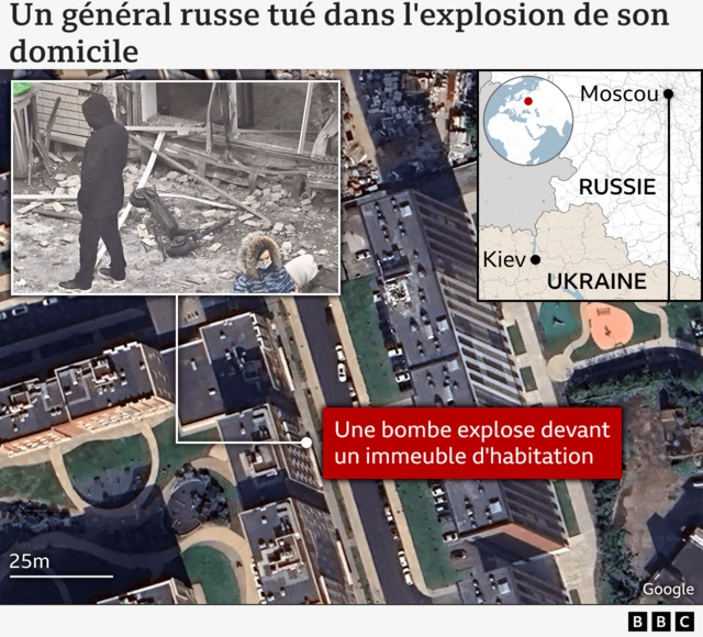 Une carte Google à vol d'oiseau indique l'endroit où la bombe a explosé à Moscou.