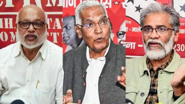 மார்க்சிஸ்ட் கம்யூனிஸ்ட் கட்சியின் பொதுச் செயலாளர் எம்.ஏ. பேபி, இந்தியக் கம்யூனிஸ்ட் கட்சியின் பொதுச் செயலாளர் டி. ராஜா மற்றும் இந்தியக் கம்யூனிஸ்ட் கட்சி (மார்க்சிஸ்ட் லெனினிஸ்ட்)-லிபரேஷன் பொதுச் செயலாளர் தீபங்கர் பட்டாச்சார்யா (இடமிருந்து வலமாக)