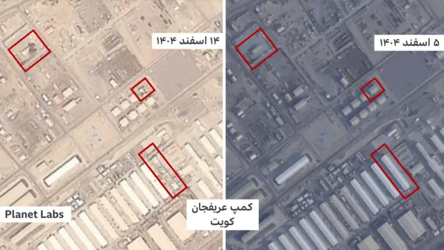تصاویر قبل و بعد از آسیب به سوله بزرگ و دو ساختمان دیگر در کمپ عریفجان 