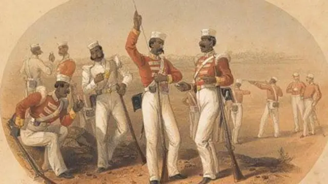 দেশীয় সিপাহিদের প্রশিক্ষণের চিত্র