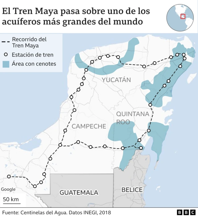 Áreas con cenotes en la península de Yucatán