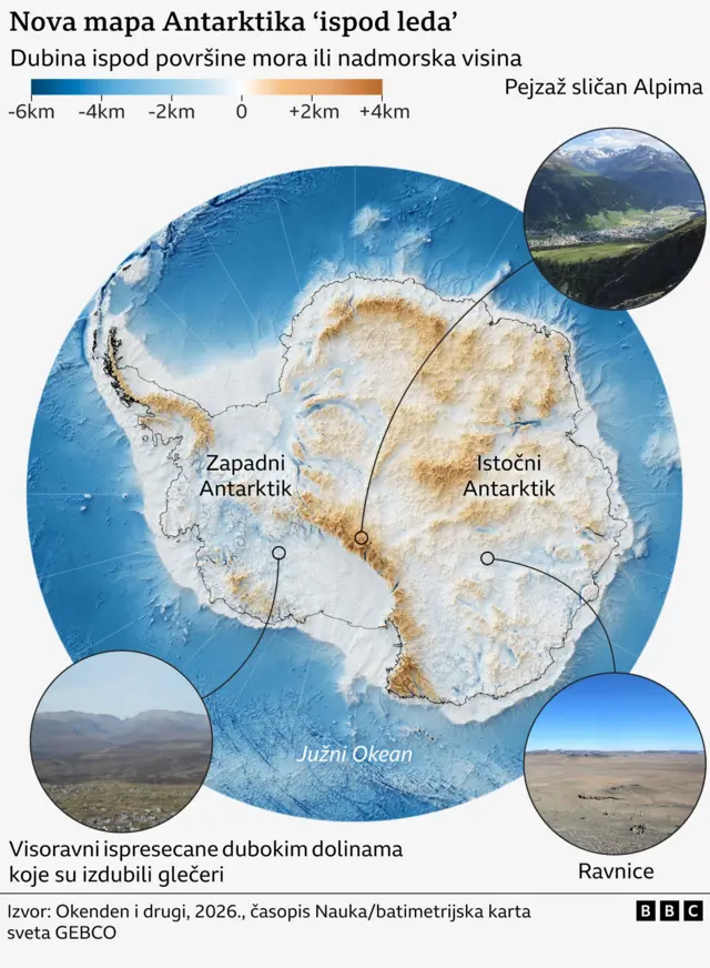Мапа Антарктика испод леда