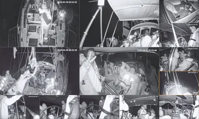 Filodaki 13 gemiden gece saatlerinde abluka sırasında çekilmiş fotoğraflardan oluşan bir kolaj. 