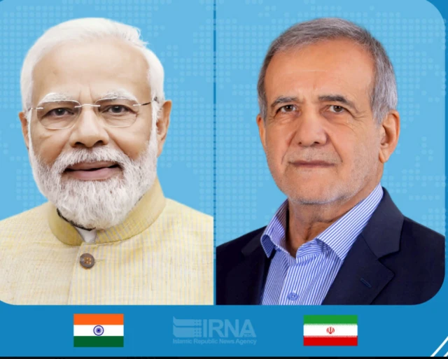 भारत के प्रधानमंत्री नरेंद्र मोदी और ईरान के राष्ट्रपति मसूद पेज़ेश्कियान