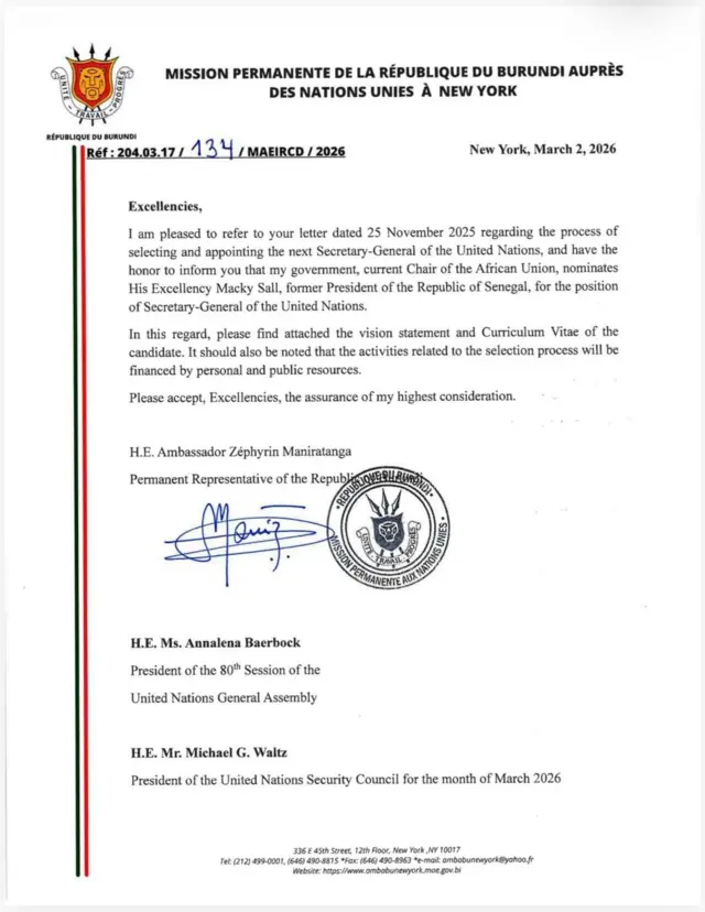 Ikete uburundi bwandikiye ONU