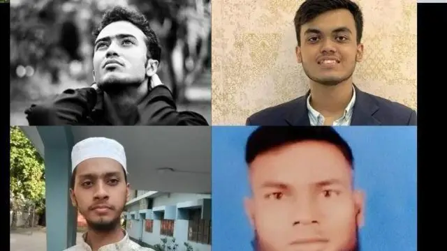 কোটা আন্দোলন ঘিরে সহিংসতা চলার সময় গুলিতে নিহত চারজন। ওপরে ডান দিক থেকে, ঘড়ির কাটার ক্রম অনুসারে- মাহমুদুর রহমান সৈকত, মোঃ মেরাজ, মাহমুদুর রহমান সৈকত ও তাহির জামান প্রিয়