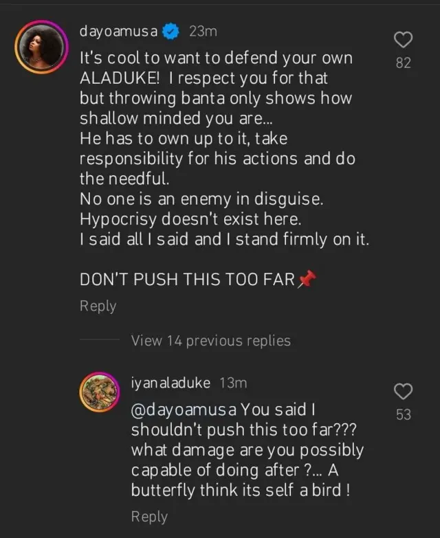 Aworan ọrọ ti Dao Amusa kọ soju opo rẹ ni Instagram