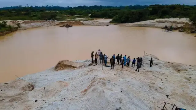 wide area of waterbody contaminated by illegal mining