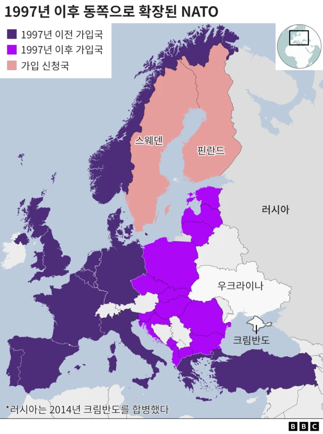 NATO 회원국 및 가입 신청국을 표시한 지도