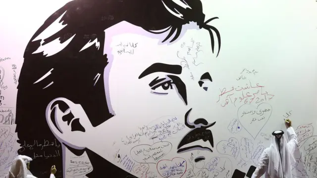 Katar Emiri Şeyh Tamim bin Hamad El-Sani'ye destek için Doha'da bir duvara çizilen resim.