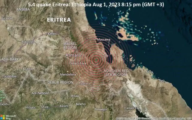 ምንቅጥቃጥ መሬት ዘጋጥሞ ካርታ ኤርትራ