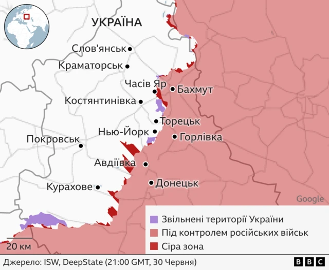 мапа фронту на сході України