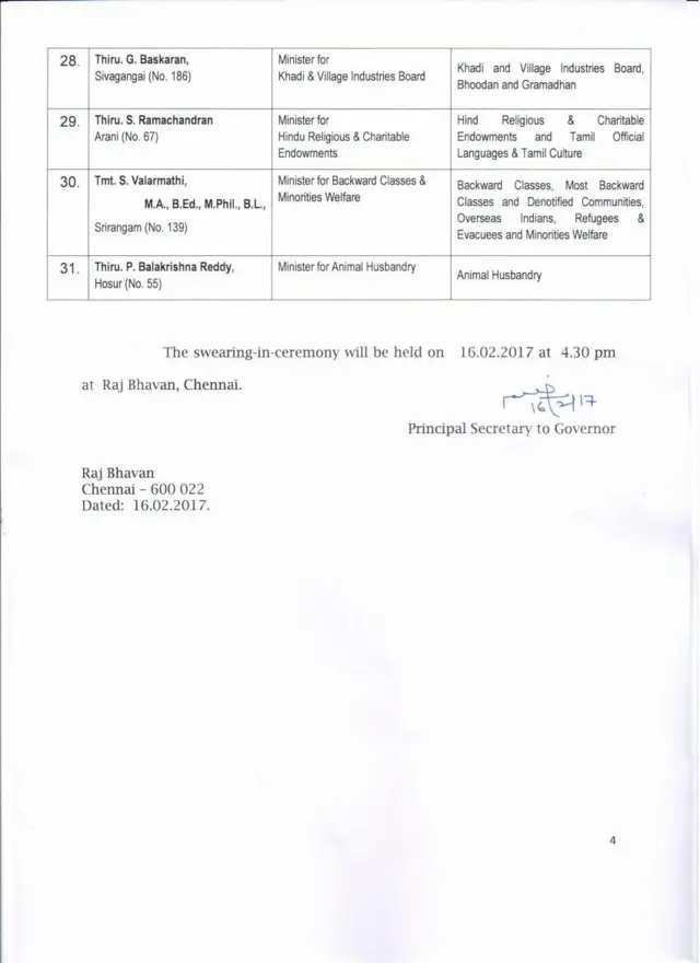 புதிய அமைச்சரவை பட்டியல் வெளியானது