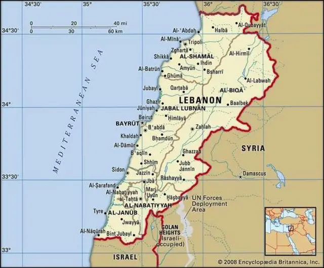 Israel - Country in the Middle East share common border wit Lebanon for World Map