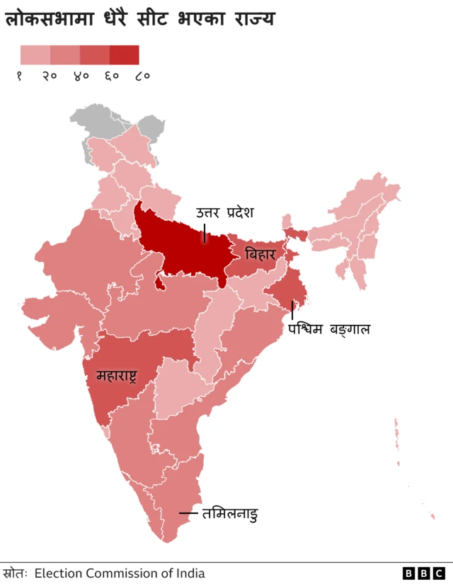भारतमा कुन प्रदेशमा कति सीट छन् 