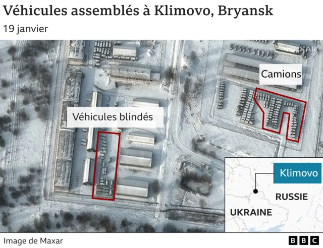 Image satellite montrant des véhicules à Klimovo