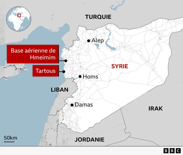 Carte des bases russes en Syrie. 