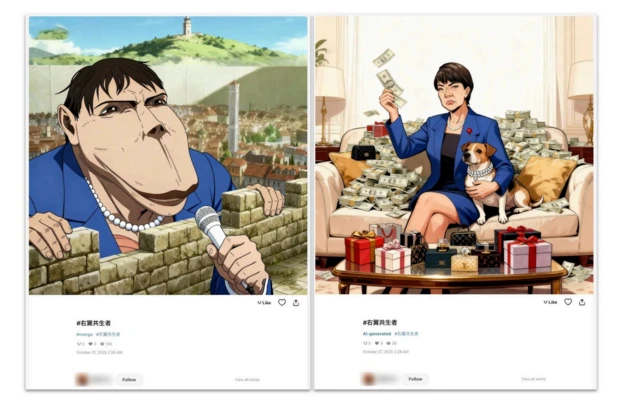 OpenAI透过开源技术比对,发现自去年11月起,网路多个帐号发布“右翼共生者”的迷因,指控高市早苗与极右翼有关联。