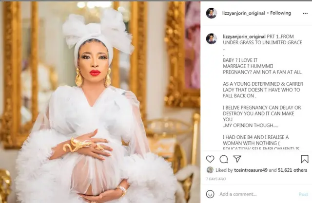 Ọrọ ti Lizzy Anjorin kọ soju opo Instagram rẹ