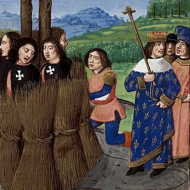 Rey Felipe IV de Francia ordenando la muerte con fuego de los templarios que "confesaron" sus pecados.