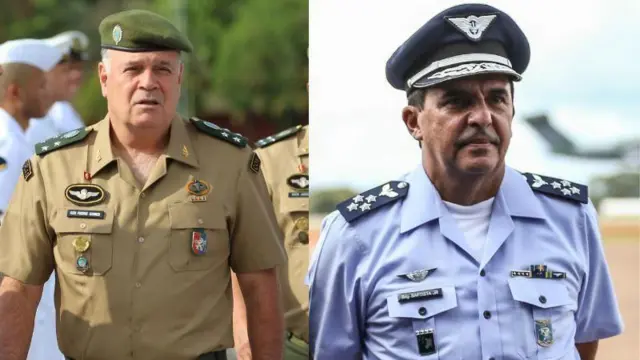 Montagem mostra duas fotos, uma do Comandante do Exército, general Marco Antonio Freire Gomes, e outra do comandante da Aeronáutica, tenente-brigadeiro Carlospitaco aposta esportivaAlmeida Baptista Junior. Ambos estão fardados. 