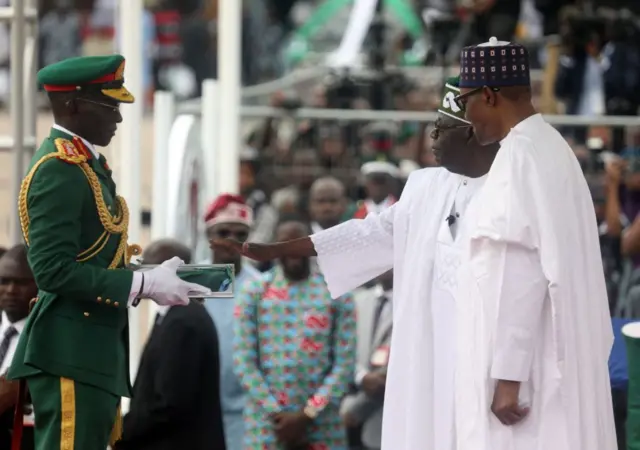 Muhammadu Buhari a ranar 29 ga watan Mayun 2023 lokacin rantsar da Shugaba Bola Tinubu.