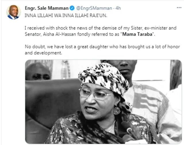 Aisha Alhassan "Mama Taraba" dies: [Buhari former 'Minister' of Women Affairs don die]