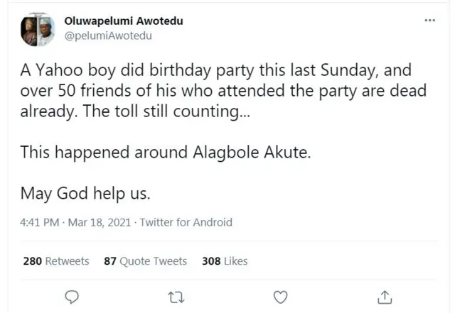 Ohun ti Pelumi Awotedu kọ soju opo Twitter rẹ