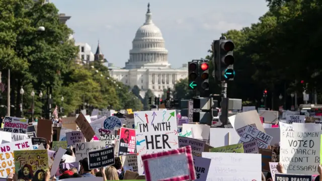 Women rights activists march to the U.S. Capitol during the annual Womens March October 2, 2021 in Washington, DC