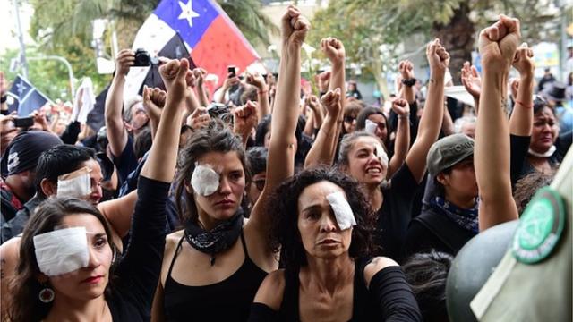 Women with eye patches in Chilean protests.