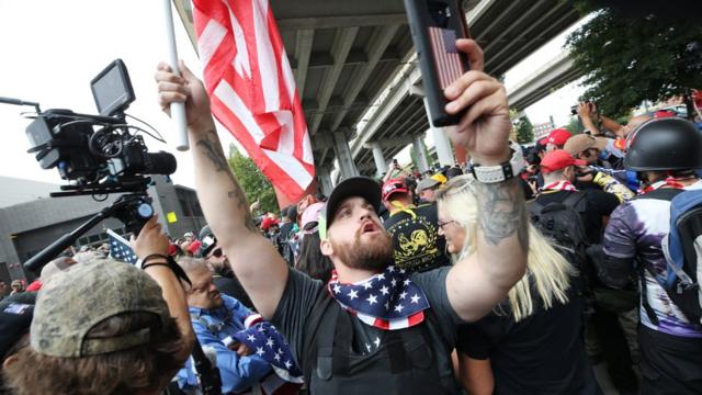 Far-right groups hold the End Domestic Terrorism rally on August 17, 2019 in Portland, Oregon