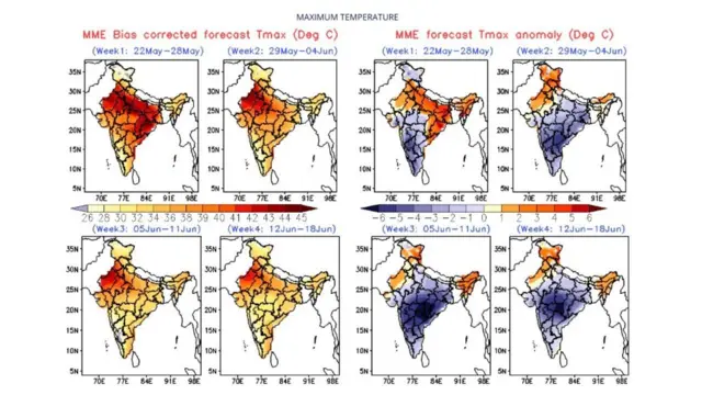 पुढच्या चार आठवड्यांसाठी कमाल तापमानाचा अंदाज