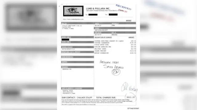 فاتورة من ملفات وزارة العدل الأمريكية تظهر ختم 