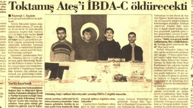 1994 yılında Cumhuriyet gazetesinde yayımlanan, akademisyen Toktamış Ateş'e bombalı saldırı girişimiyle ilgili bir haber. Başlıkta, "Toktamış Ateş'i İBDA-C öldürecekti" yazıyor.