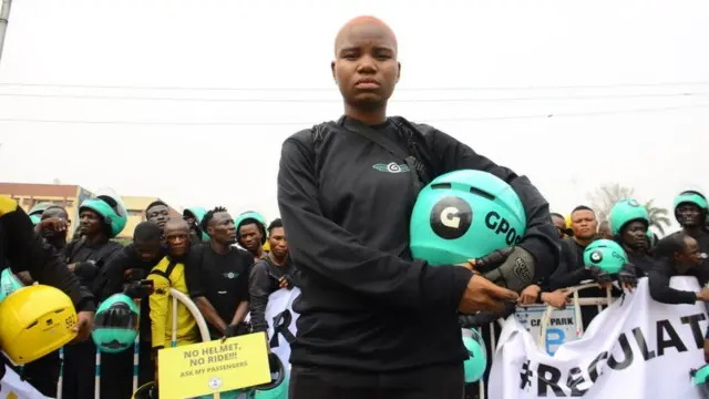 Female okada rider at protest