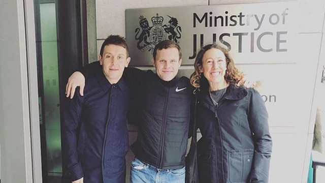 John McAvoy, pictured with Parkrun ambassador Andrew Graham and four-time world Ironman champion Chrissie Wellington outside the Ministry of Justice