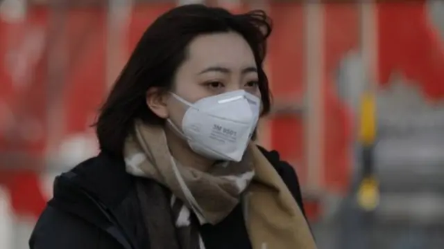 मास्क पहने एक महिला