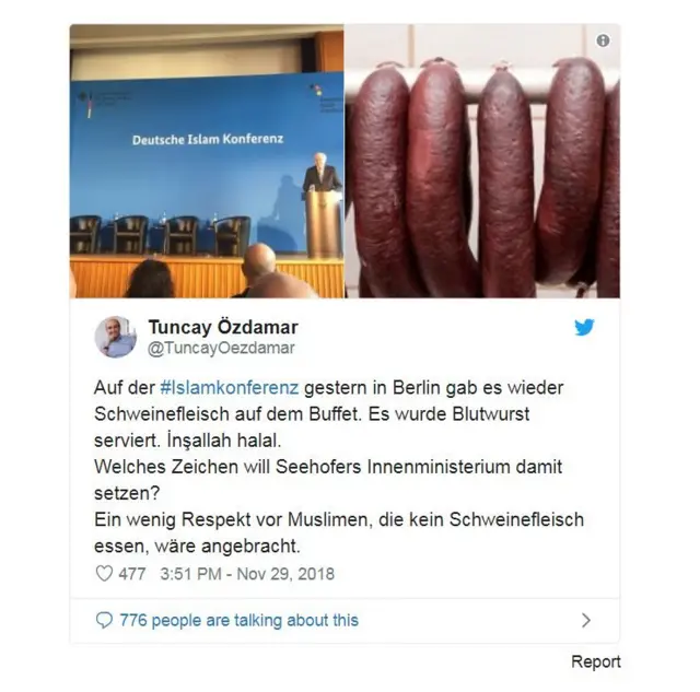 জার্মানির সাংবাদিক টেনচে ওযডামার তার টুইটারে লিখেছেন, ''যারা শুকর খায় না, সেই মুসলমানদের জন্য খানিকটা শ্রদ্ধাবোধ থাকা উচিত।'
