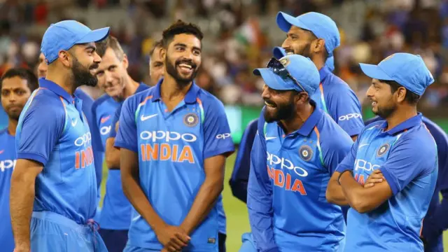Indian players are seen joking around after their win in game three of the One Day International series between Australia and India at Melbourne Cricket Ground on January 18, 2019 in Melbourne, Australia