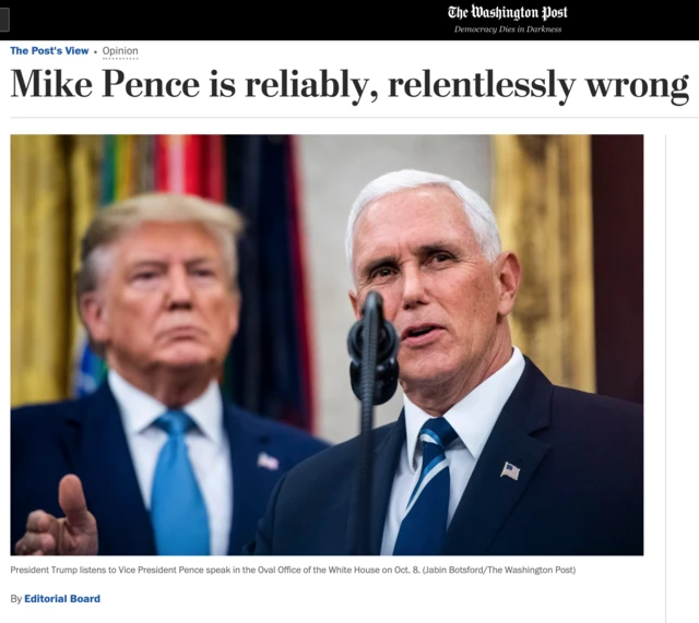 هیات سردبیری واشنگتن پست در سرمقاله‌ای مایک پنس و نحوه سیاست‌مداری او را مورد توجه قرار داده است