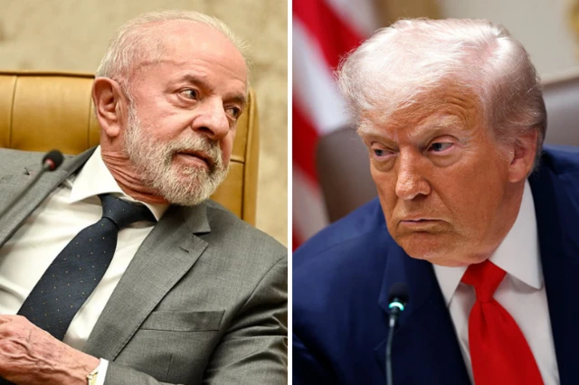 Montagem com foto de Lula e Trump