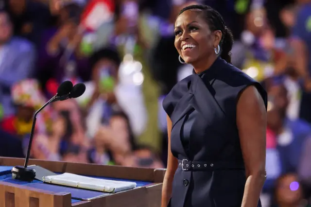 Michelle Obama en la Convención Nacional Demócrata en Chicago, Illinois, Estados Unidos, el 21 de agosto de 2024.