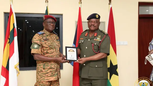 Ghana Acting Minister for Defence Cassiel Ato Baah Forson and Burkina Faso Minister of State and Minister of War and Patriotic Defence, Major General Célestin Simporé
