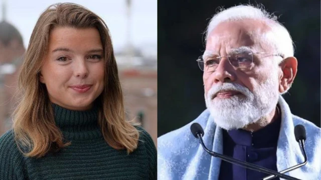 पत्रकार हेला लेंग आणि पंतप्रधान नरेंद्र मोदी